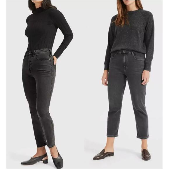 Everlane Black Coal Stretch High Rise Cigarette Crop Ankle Jeans Size 26 Regular - Picture 1 of 12